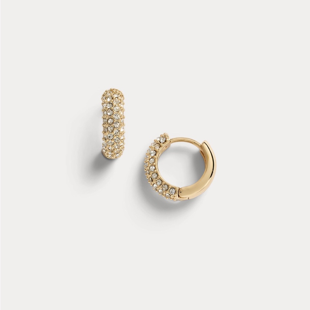 Lauren Ralph Lauren Gold Tone Pavé Huggie Hoop Earrings - Reversible